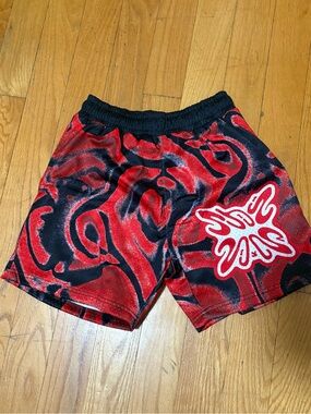 Men's Red & Black Athletic Training Shorts with Elastic Waist
